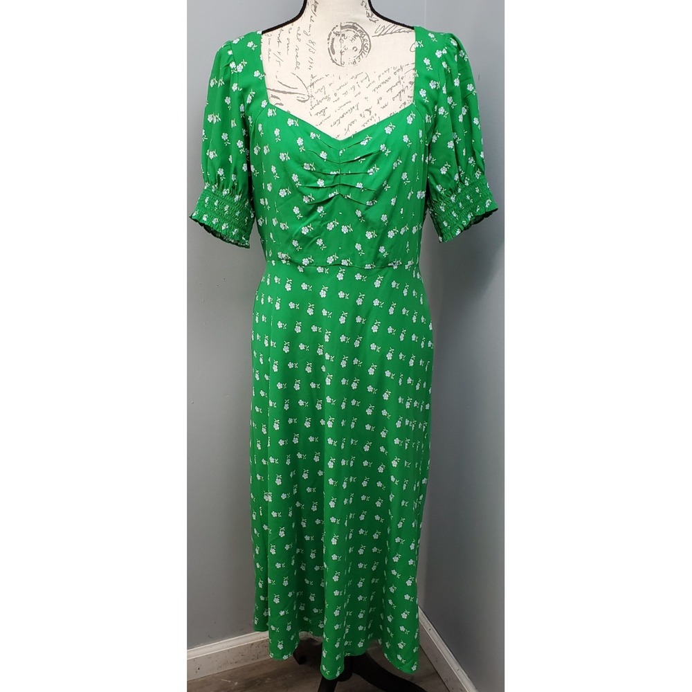 J.Crew Midi Dress Womens 8 Multi Floral Puff Sleeve Smocked Cuff Sweetheart Neck
